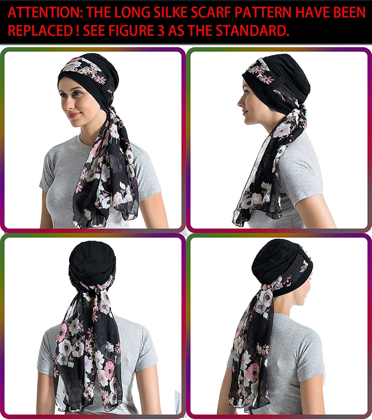 Bamboo Cotton Liner Chemo Headwear for Womenwith Silky Scarfs for Cancer Hair Loss Sleep Caps Beanie Black Apparel & Accessories > Clothing Accessories > Headwear JarseHera   