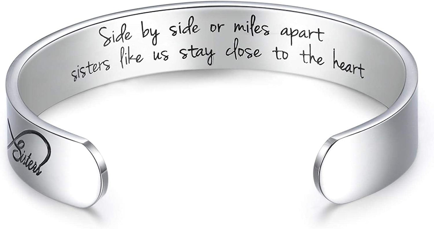 CERSLIMO Inspirational Gifts for Women Bracelet, Personalized Inspire Quotes Cuff Bangle Friendship Jewelry Graduation Encouragement Gift for Her Teen Girls Apparel & Accessories > Jewelry > Bracelets CERSLIMO Side by side or miles apart sisters…  