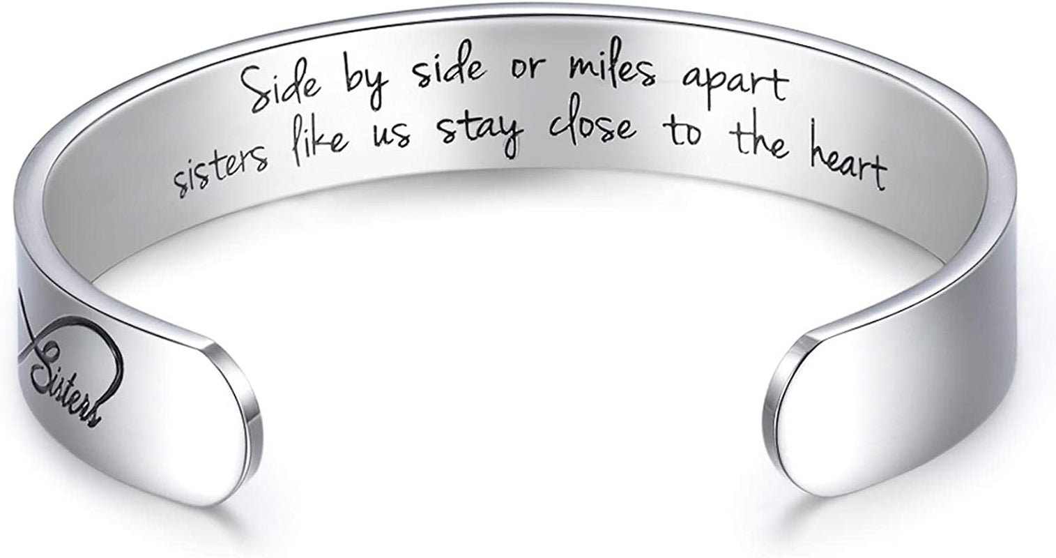 CERSLIMO Inspirational Gifts for Women Bracelet, Personalized Inspire Quotes Cuff Bangle Friendship Jewelry Graduation Encouragement Gift for Her Teen Girls Apparel & Accessories > Jewelry > Bracelets CERSLIMO Side by side or miles apart sisters…  
