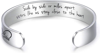 CERSLIMO Inspirational Gifts for Women Bracelet, Personalized Inspire Quotes Cuff Bangle Friendship Jewelry Graduation Encouragement Gift for Her Teen Girls Apparel & Accessories > Jewelry > Bracelets CERSLIMO Side by side or miles apart sisters…  