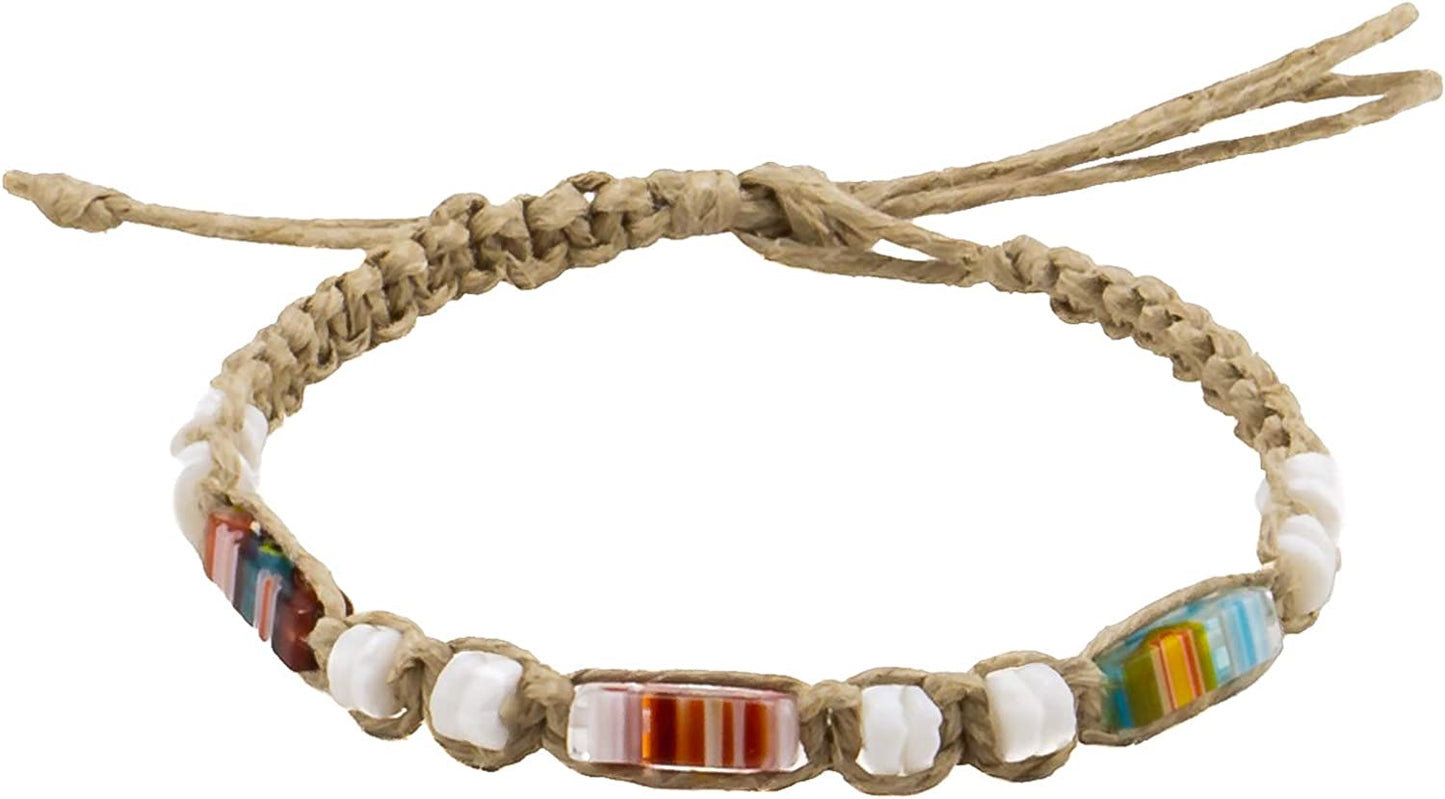Bluerica Hemp Anklet Bracelet with Puka Shell Beads & Multicolor Murano Glass Tubes Apparel & Accessories > Jewelry > Anklets BlueRica   