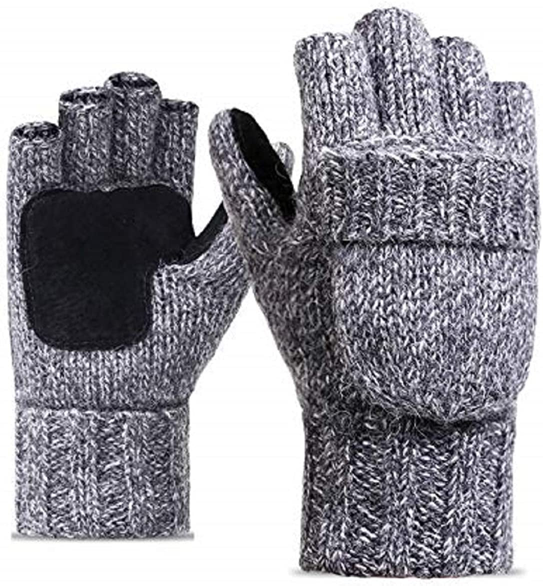 Elonglin Half-Finger Gloves with Mitten Cover Men Women Wool Blend Knitted Mitten Apparel & Accessories > Clothing Accessories > Gloves & Mittens Elonglin Grey  