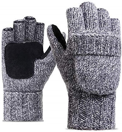 Elonglin Half-Finger Gloves with Mitten Cover Men Women Wool Blend Knitted Mitten Apparel & Accessories > Clothing Accessories > Gloves & Mittens Elonglin Grey  