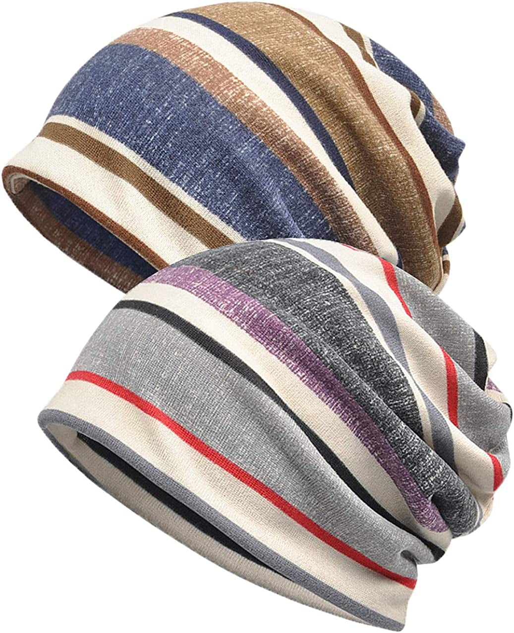 Glamorstar Floral Lace Beanie Hat Chemo Cap Stretch Slouchy Turban Headwear Apparel & Accessories > Clothing Accessories > Headwear Glamorstar 2 Packs-stripe Blue,mesh Grey One Size 