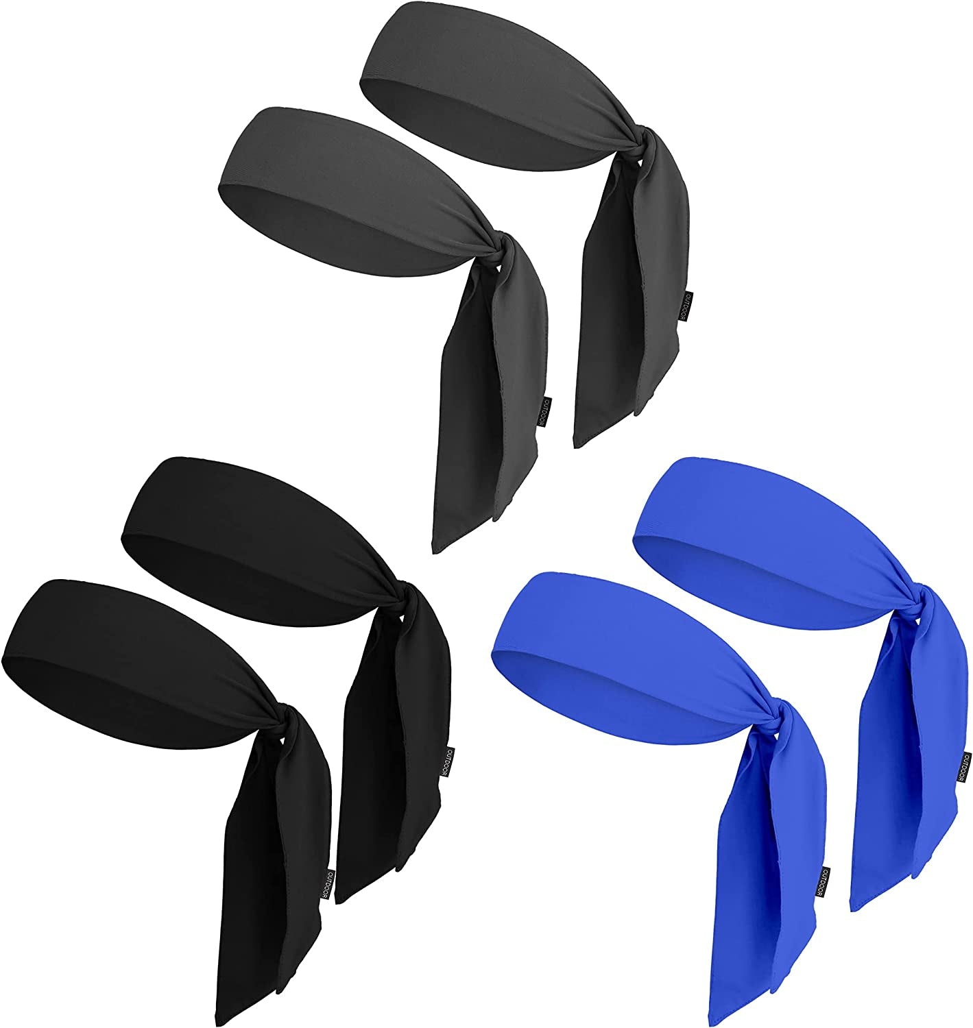 Tie Headband for Women, Men, & Kids - Karate Headband, Ninja Headbands, Tie Headbands for Muay Thai, Softball, Basketball, Sports & Tennis - Pirate & Athletic Headbands - Sweat Wicking Headband Apparel & Accessories > Clothing Accessories > Bandanas & Headties OutdoorEssentials 2 Black / 2 Gray / 2 Navy  
