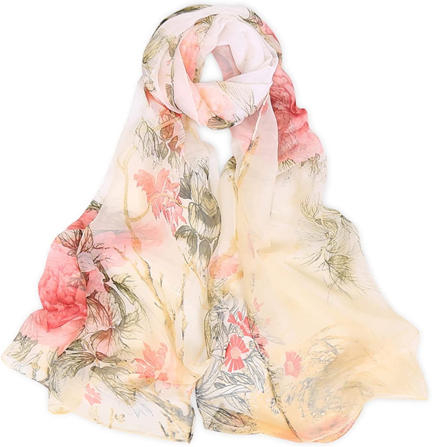 E-Clover Women Soft Floral Print Shawl Chiffon Sheer Scarf Apparel & Accessories > Clothing Accessories > Scarves & Shawls E-Clover Penoy-yellow  