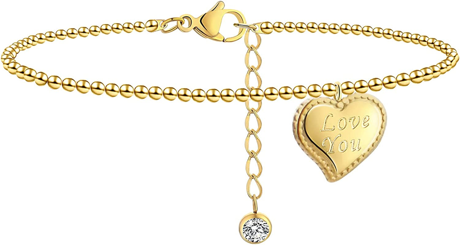 Hoduar Stainless Steel Anklet for Women, Non-Fading Dainty Heart Ankle Bracelets Foot Chain Jewelry for Women Apparel & Accessories > Jewelry > Anklets hoduar i:heart charm  