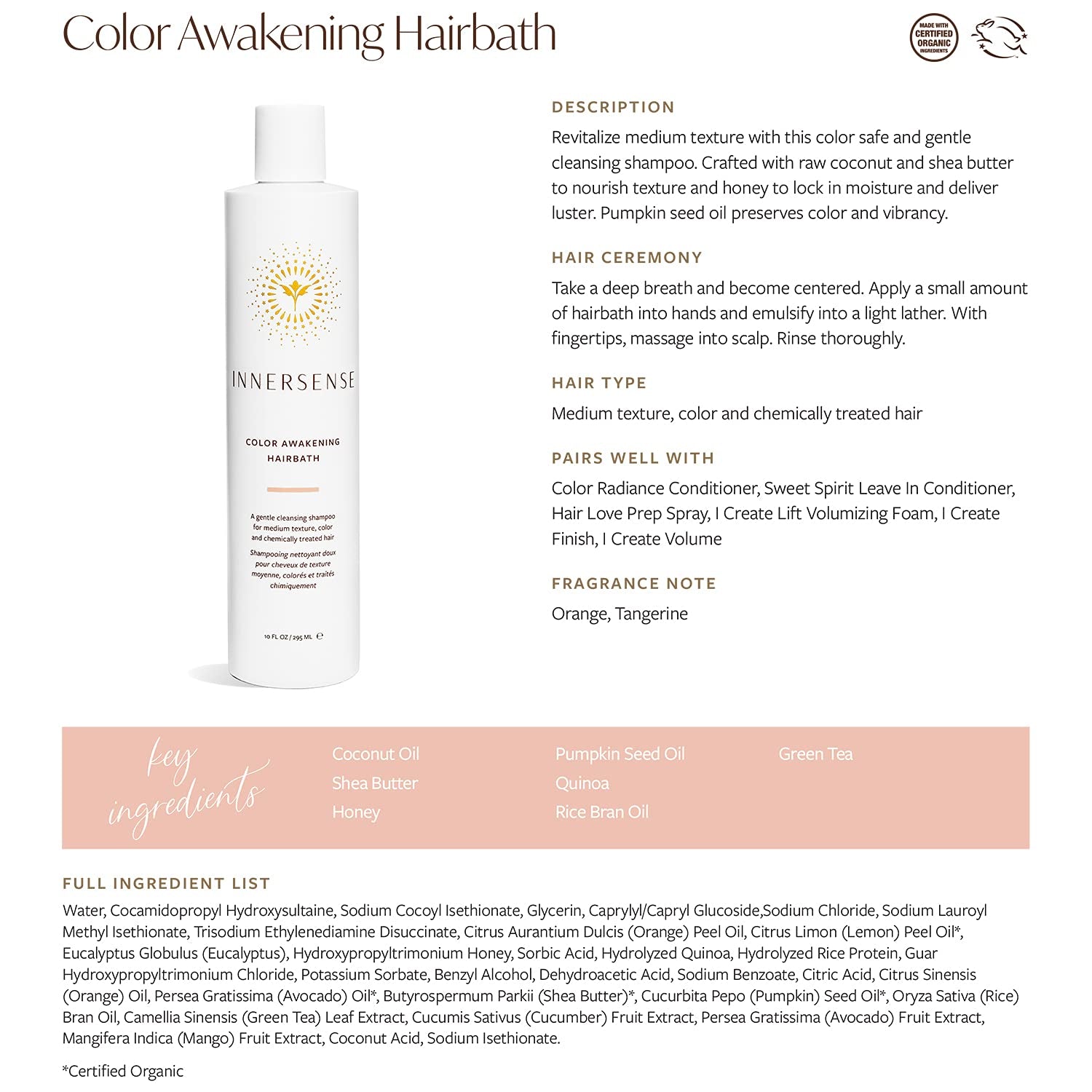 Innersense Organic Beauty - Natural Color Awakening Hairbath Shampoo | Non-Toxic, Cruelty-Free, Clean Haircare (10 Fl Oz | 296 Ml) Health & Beauty > Personal Care > Hair Care INNERSENSE   