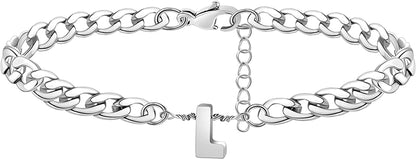 Silver Anklet Initial Ankle Bracelets for Women Teen Girls Figaro Chain Personalized Birthday Gifts for Women Summer Gift Beach Jewelry Anklet for Women Letter A-Z Jewelry Apparel & Accessories > Jewelry > Anklets JoycuFF L  