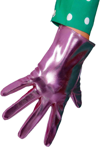 Dooway Women'S Short Dress Leather Gloves for Evening Costumes Daily Faux Leather PU 21Cm Apparel & Accessories > Clothing Accessories > Gloves & Mittens DooWay Metallic Pink  