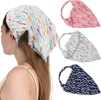 Floral Elastic Hair Scarf Headband - 3 PCS Chiffon Head Kerchief Headband Floral Hair Scarves with Hair Clips Hair Bandanas Apparel & Accessories > Clothing Accessories > Bandanas & Headties AWAYTR Color Bar(navy/Pink/Beige)  