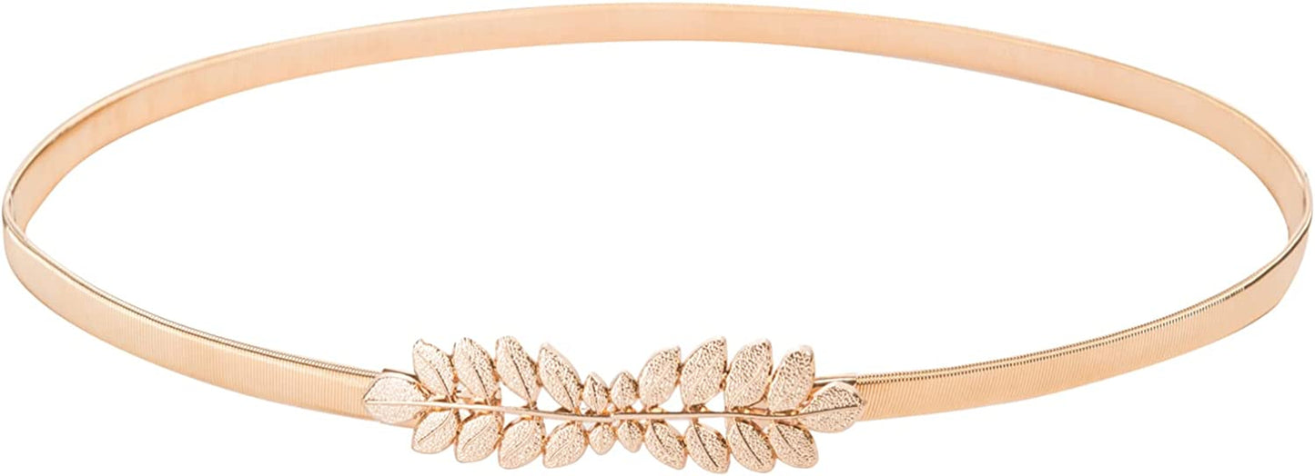 GRACE KARIN Women Skinny Metal Cinch Belt Gold Waistband Elastic Waist Belt CL633 Apparel & Accessories > Clothing Accessories > Belts GRACE KARIN Gold-leaf X-Large 