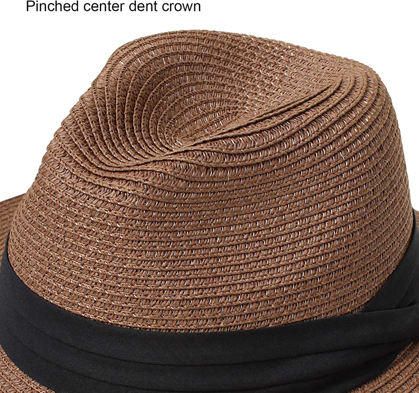 DRESHOW Women Straw Panama Hat Fedora Beach Sun Hat Wide Brim Straw Roll up Hat UPF 50+ Apparel & Accessories > Clothing Accessories > Hats DRESHOW   