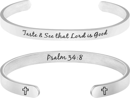 Christian Bracelets for Women Inspirational Gifts Bible Verse Religious Faith Jewelry Cuff Bracelet Mothers Day Christmas Birthday Jewelry for Her Mother Daughter Apparel & Accessories > Jewelry > Bracelets Memgift Psalm 34:8-Taste & See that Lord is good  