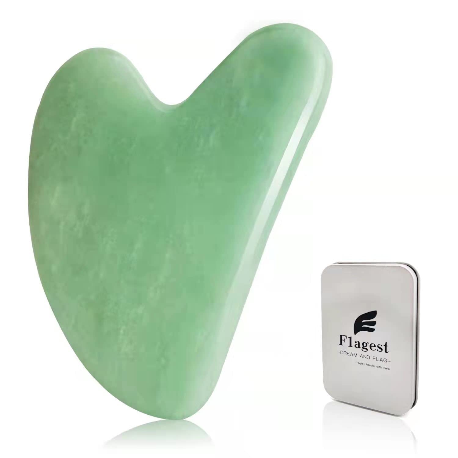 Gua Sha Facial Tools -Gua Sha Stone -Nature Jade Stone Guasha Massage Tool - Nature Jade Stone for Scraping Facial and SPA Acupuncture Therapy -Heart Shape Jade Trigger Point Treatment on Face (Jade) Health & Beauty > Personal Care > Cosmetics > Cosmetic Tools > Skin Care Tools Flagest green  