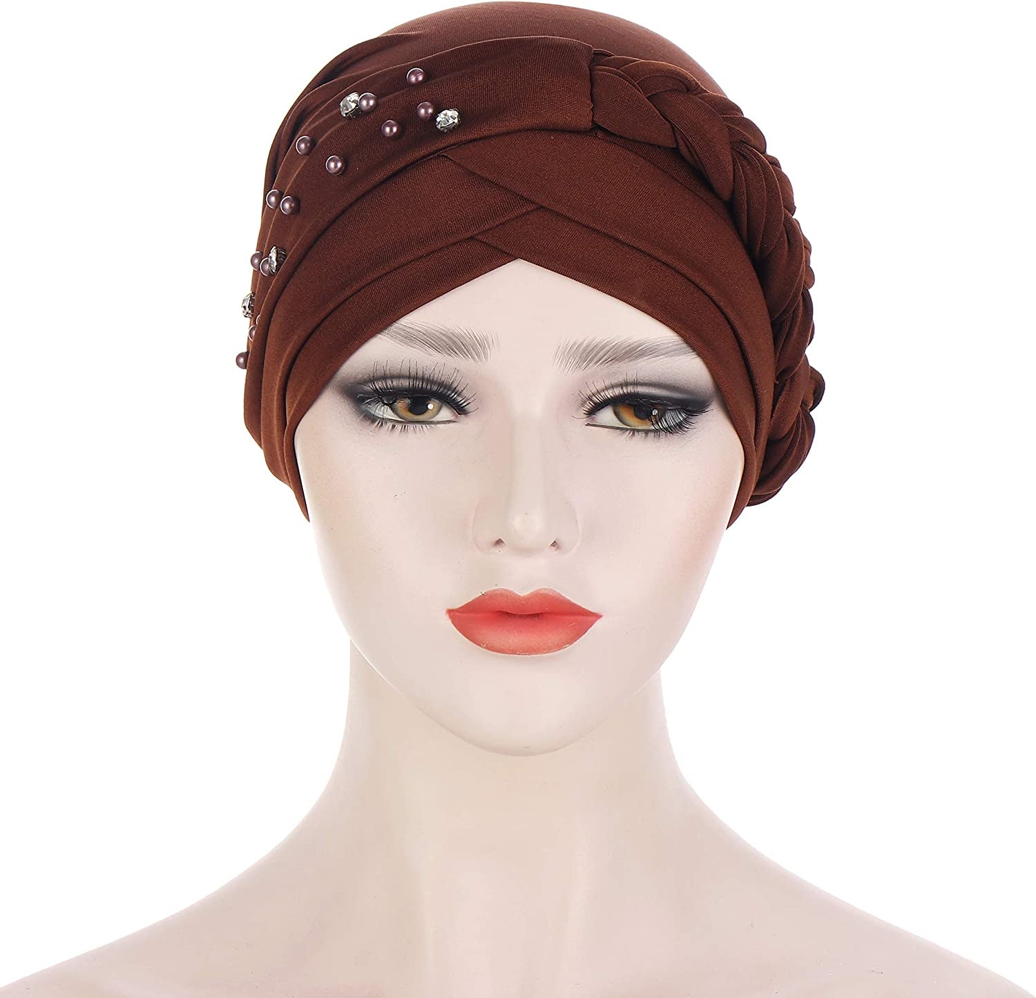 Beauty YFJH Women Hijab Beading Pre-Tied Twisted Braid Turban Hat Head Scarf Cancer Chemo Beanies Headwear Headwrap Cap Apparel & Accessories > Clothing Accessories > Headwear beauty YFJH   