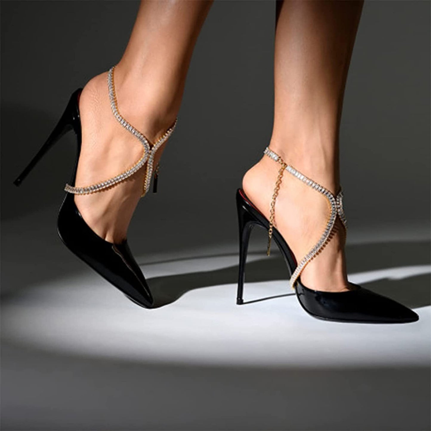Hsakess Rhinestone Butterfly Heel Chain Tennis Chain Anklets Faux Crystal High Heel Ankle Bracelet Shoes Chain for Women Girls,Gold Apparel & Accessories > Jewelry > Anklets Hsakess   