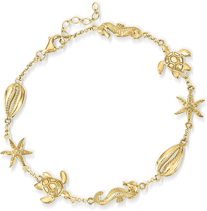 Ross-Simons Sea Life Anklet Apparel & Accessories > Jewelry > Anklets Ross-Simons 18kt Yellow Gold Over Sterling 9.0 Inches 