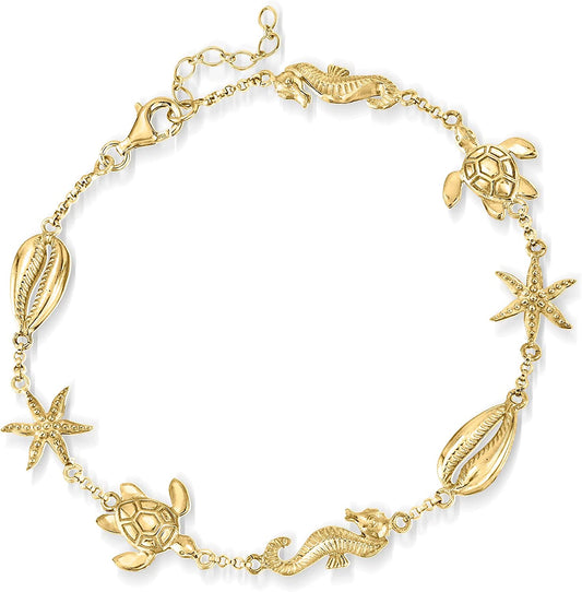 Ross-Simons Sea Life Anklet Apparel & Accessories > Jewelry > Anklets Ross-Simons 18kt Yellow Gold Over Sterling 9.0 Inches 