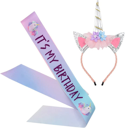 Unicorn Birthday Set, Beinou Shiny Unicorn Headband and Birthday Sash Set Perfect Unicorn Theme Birthday Party Supplies, Silver Apparel & Accessories > Clothing Accessories > Sashes Nancyus005   