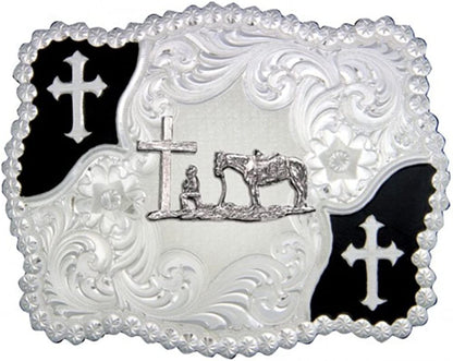 Montana Silversmiths Christian Faith Series Classic Western Buckle, Made in USA Apparel & Accessories > Clothing Accessories > Belt Buckles Montana Silversmiths Cross Corners - Christian Cowboy  