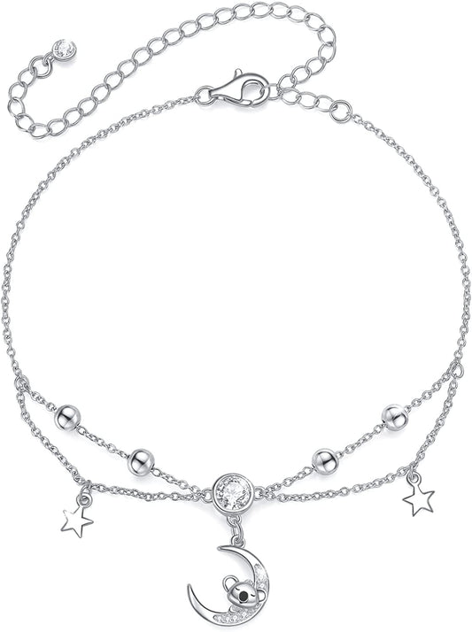MUATOGIML 925 Sterling Silver Mom Necklace Love Heart Pendant Mama Bear Panda Elephant Sloth Animal Necklaces Mother Son Daughter Jewelry Gifts for Women Mum Family Apparel & Accessories > Jewelry > Anklets MUATOGIML JEWELRY Koala Anklet  