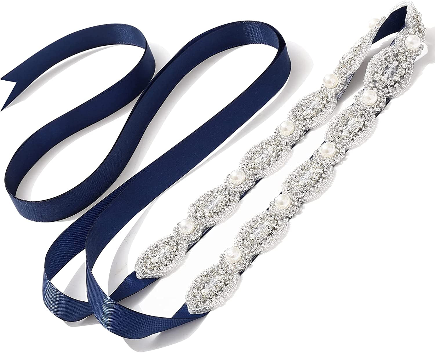 AWAYTR Bridal Rhinestone Wedding Belt - Silver Rhinestone Belts for Women Formal Evening Dress Apparel & Accessories > Clothing Accessories > Belts AWAYTR Style 1-navy Blue  