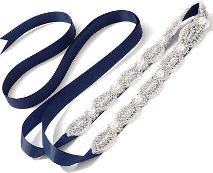 AWAYTR Bridal Rhinestone Wedding Belt - Silver Rhinestone Belts for Women Formal Evening Dress Apparel & Accessories > Clothing Accessories > Belts AWAYTR Style 1-navy Blue  