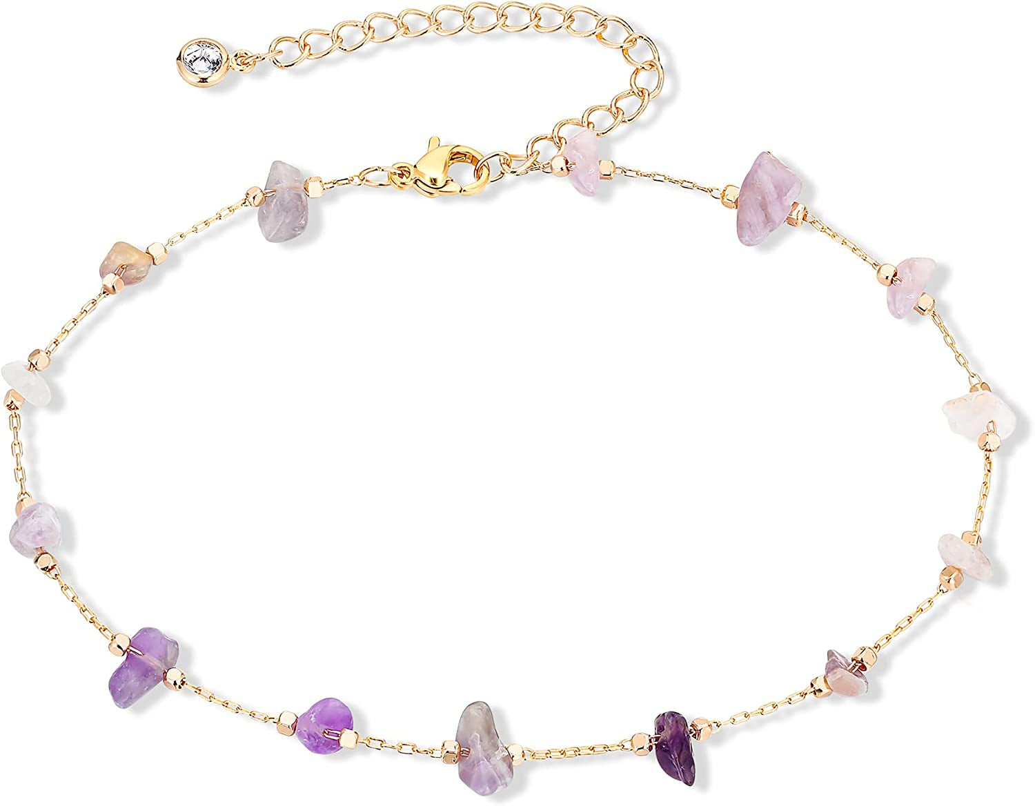FUNEIA Gold Ankle Bracelets for Women 14K Gold Plated Anklet for Women Daisy Moon Star Evil Eye Anklet Boho Beach Foot Chain Adjustable Dainty Foot Jewelry Apparel & Accessories > Jewelry > Anklets FUNEIA amethyst  