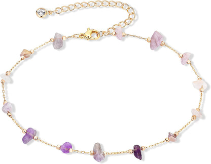 FUNEIA Gold Ankle Bracelets for Women 14K Gold Plated Anklet for Women Daisy Moon Star Evil Eye Anklet Boho Beach Foot Chain Adjustable Dainty Foot Jewelry Apparel & Accessories > Jewelry > Anklets FUNEIA amethyst  