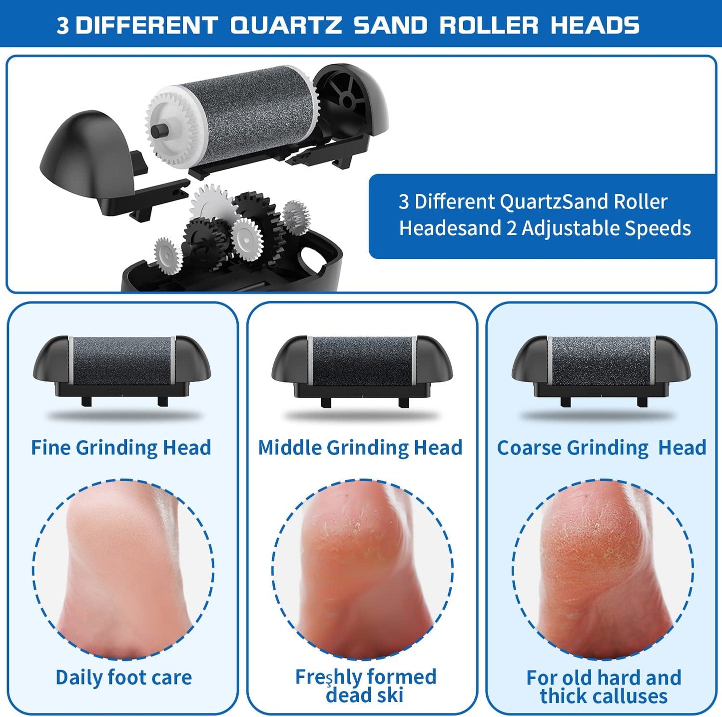 Electric Foot Callus Remover, Rechargeable Portable Electronic Foot File Pedicure Kits, Waterproof Foot Scrubber File, Professional Pedicure Tools, Foot Care for Dead Skin Ideal Gift, 3 Rollers Health & Beauty > Personal Care > Foot Care Geopu   