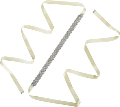 AWAYTR Bridal Rhinestone Wedding Belt - Silver Rhinestone Belts for Women Formal Evening Dress Apparel & Accessories > Clothing Accessories > Belts AWAYTR Ivory  