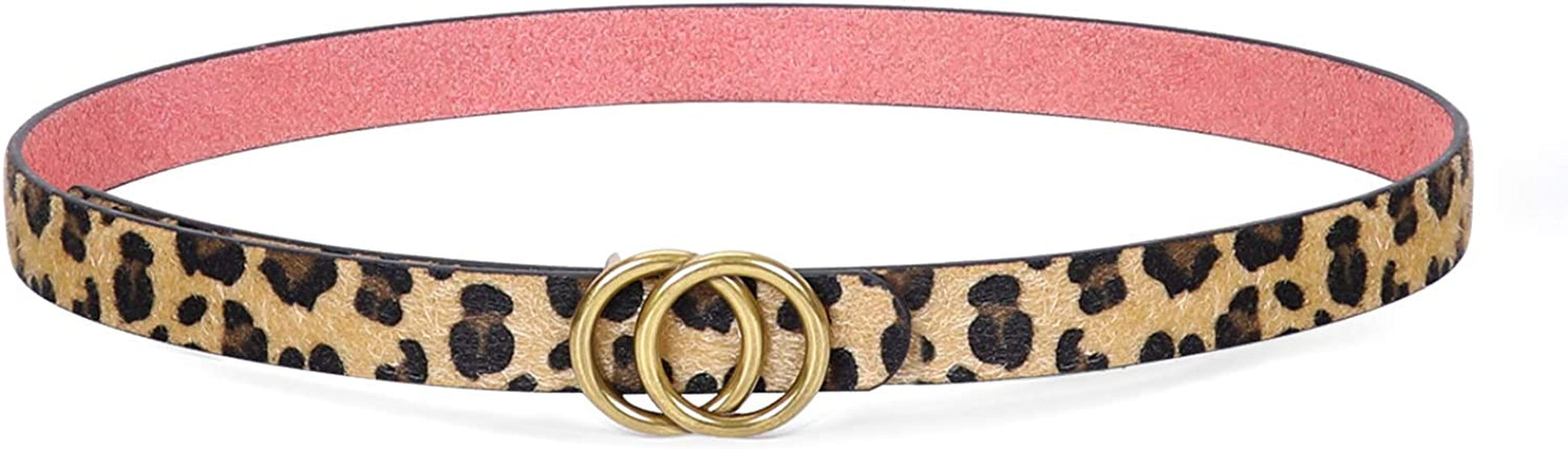 Double Ring Leather Belts for Women SANSTHS O-Style Gold Buckle Skinny Dress Belt 0.86 Inch Width for Jeans Pants Apparel & Accessories > Clothing Accessories > Belts SANSTHS H-leopard Pattern Fit Pants Size 27-32Inch 