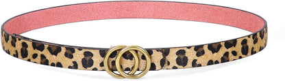 Double Ring Leather Belts for Women SANSTHS O-Style Gold Buckle Skinny Dress Belt 0.86 Inch Width for Jeans Pants Apparel & Accessories > Clothing Accessories > Belts SANSTHS H-leopard Pattern Fit Pants Size 27-32Inch 
