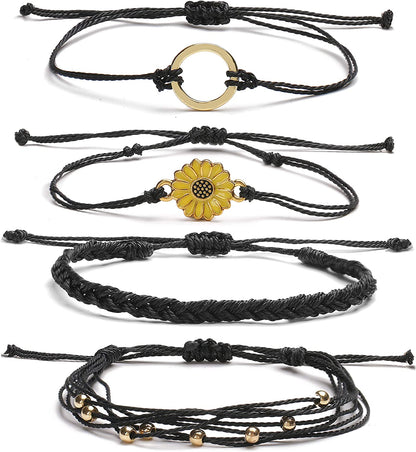 Choice of All String Bracelets for Teen Girls Boho Waterproof Bracelets Ankle Bracelets for Girls Christmas Gifts Wave Surfer Bracelets Summer Beach Anklets Apparel & Accessories > Jewelry > Anklets choice of all black 4pcs  