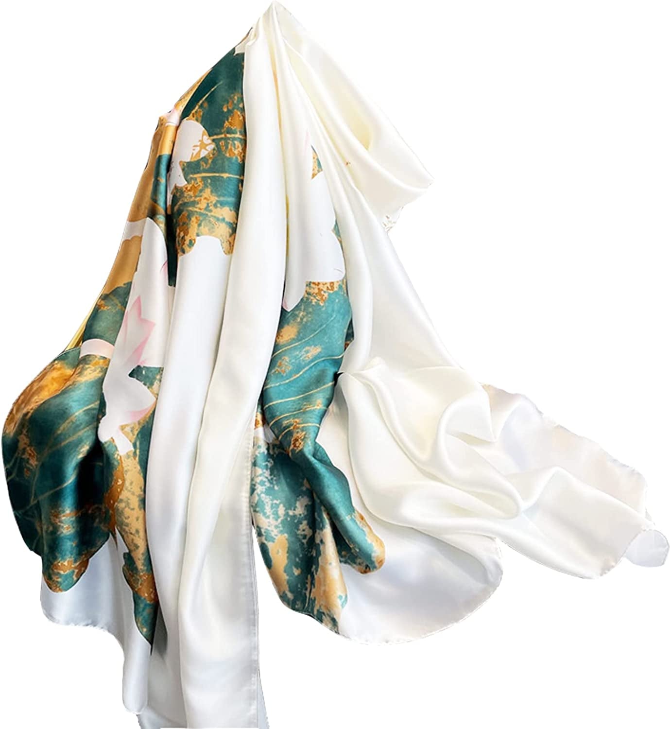 Fashion Scarves 100% Silk Felling Scarf Long Lightweight Sunscreen Shawls Wrap for Women Hair Scarves Apparel & Accessories > Clothing Accessories > Scarves & Shawls Aufeel Elegant White  