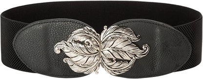 Women Stretchy Vintage Dress Belt Elastic Waist Cinch Belt CL413 Apparel & Accessories > Clothing Accessories > Belts GRACE KARIN Black-leaves Small 