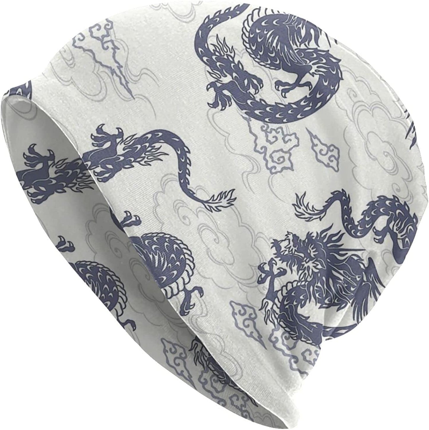 Gold Star Slouchy Beanie Chemo Headwear Knit Hat Scarf Sleep Skull Cap for Women Men Apparel & Accessories > Clothing Accessories > Headwear ybovejuk Japanese Dragon Cloud White Blue One Size 