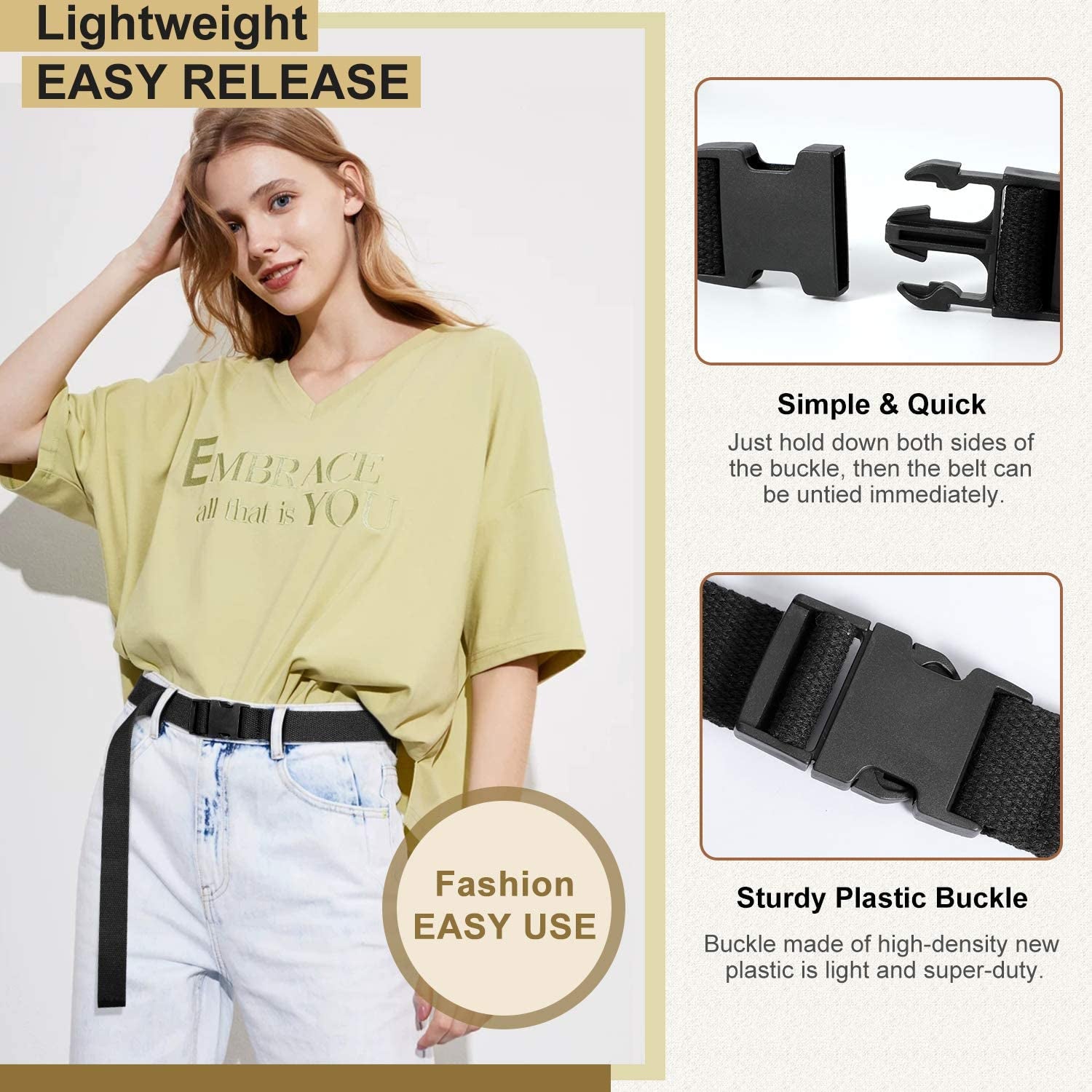 Canvas Long Belt for Women ,SANSTHS Hip Hop Streetwear Style Black Buckle Cargo Belt with Flat Plastic Buckle for Jeans Dress Apparel & Accessories > Clothing Accessories > Belts SANSTHS   