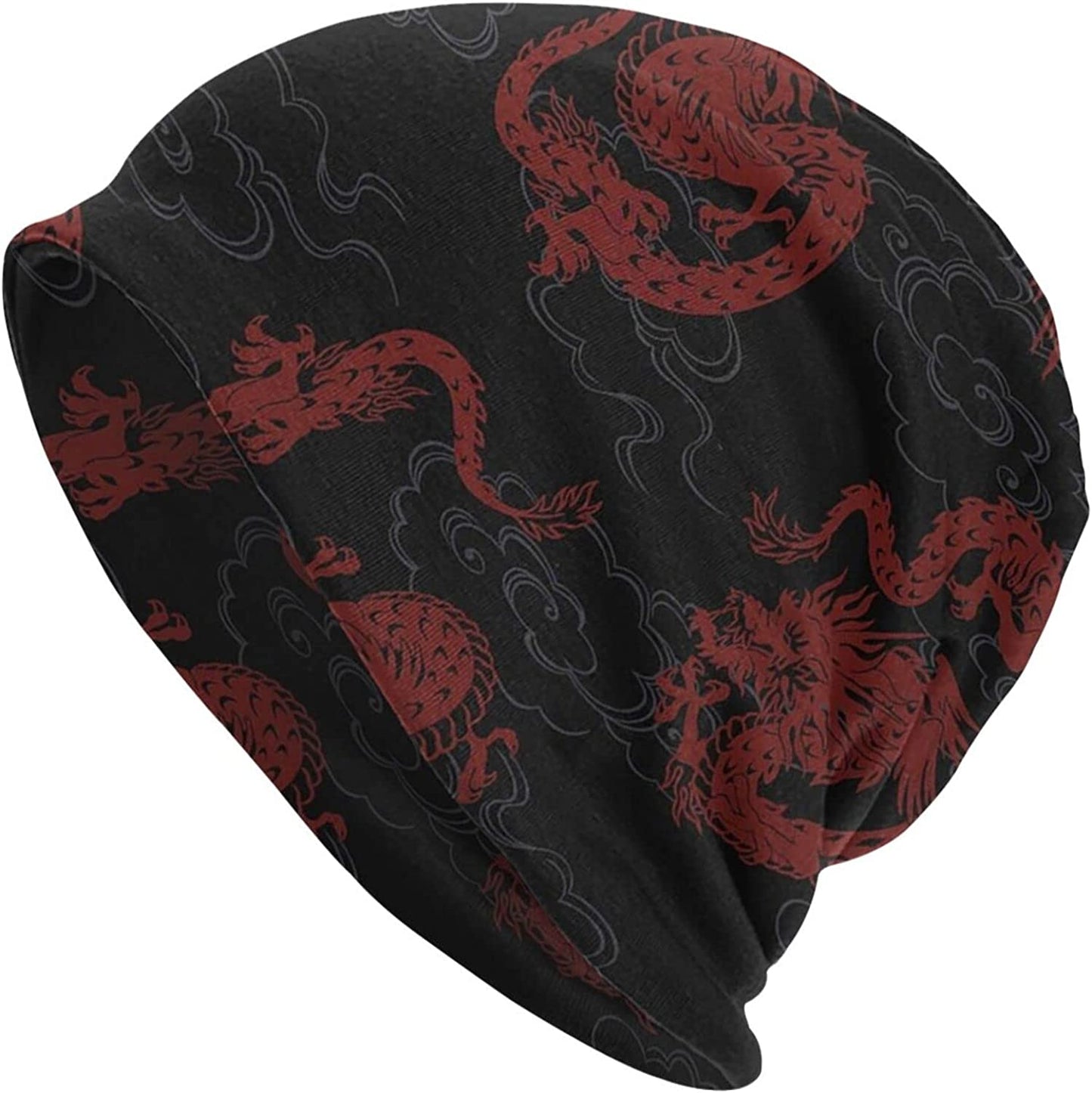Gold Star Slouchy Beanie Chemo Headwear Knit Hat Scarf Sleep Skull Cap for Women Men Apparel & Accessories > Clothing Accessories > Headwear ybovejuk Japanese Dragon Cloud Black Red One Size 