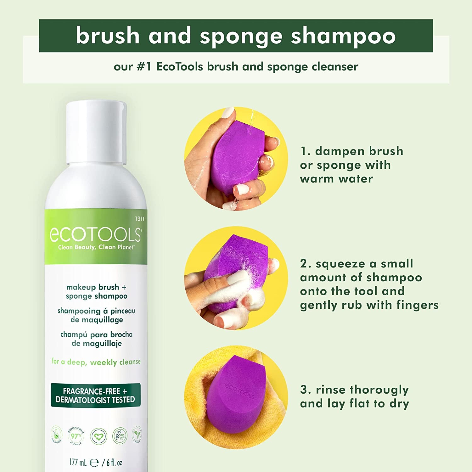 Ecotools Makeup Brush and Sponge Cleansing Shampoo Bundle, Removes Dirt and Oil Impurities from Face Brushes, Hyoallergenic, 6 Fl.Oz./ 177 Ml Each, 2 Count Health & Beauty > Personal Care > Cosmetics > Cosmetic Tools > Makeup Tools EcoTools   