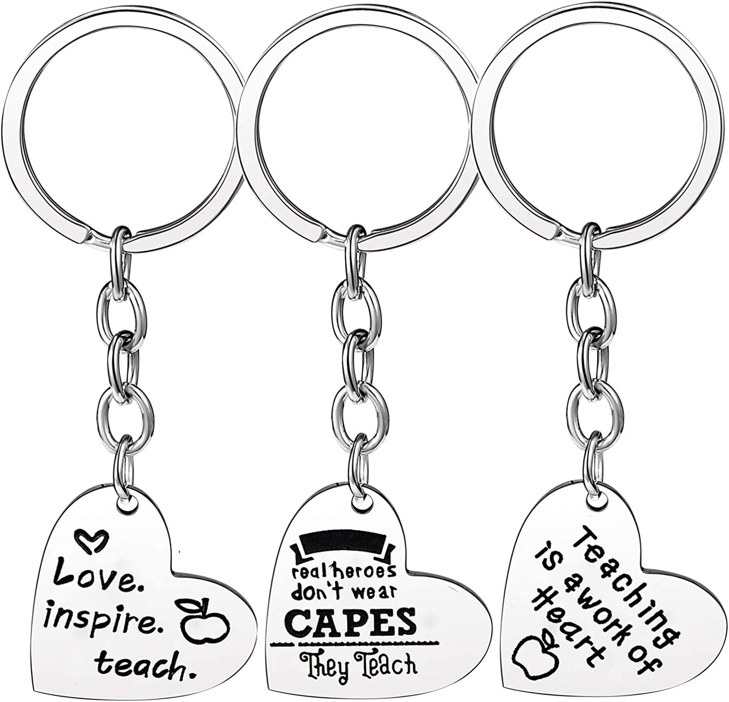 Pack of 3 Teacher Bangles Gifts for Teacher Open School Gifts for Teachers Thank You Bangle Bracelets Apparel & Accessories > Jewelry > Bracelets Nzztont 3PCs Keychain Heart Mixed Style 16  