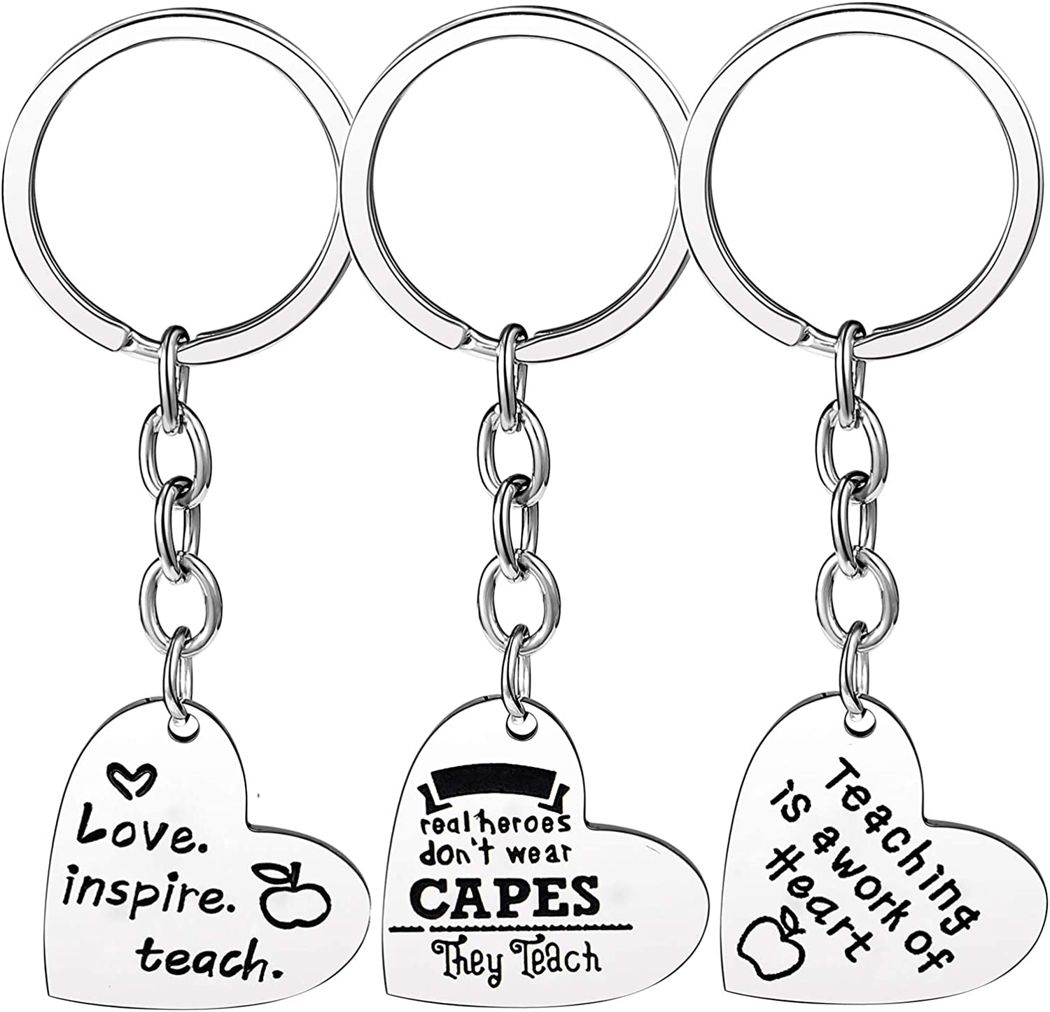 Pack of 3 Teacher Bangles Gifts for Teacher Open School Gifts for Teachers Thank You Bangle Bracelets Apparel & Accessories > Jewelry > Bracelets Nzztont 3PCs Keychain Heart Mixed Style 16  