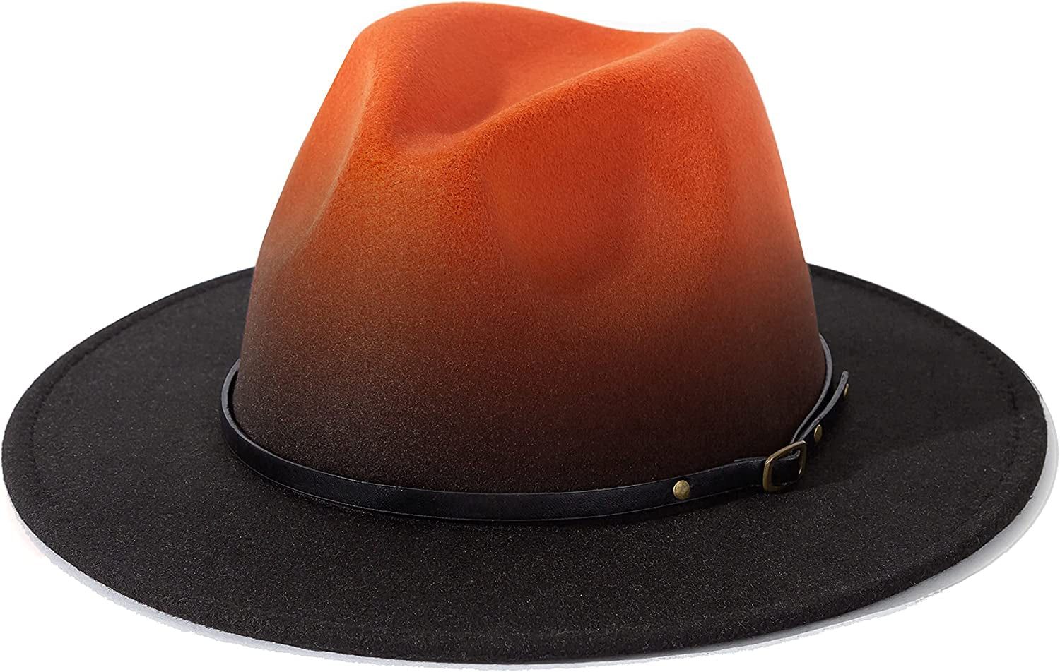 Lisianthus Women Belt Buckle Fedora Hat Apparel & Accessories > Clothing Accessories > Hats Lisianthus Z Gradient Carroty & Black  