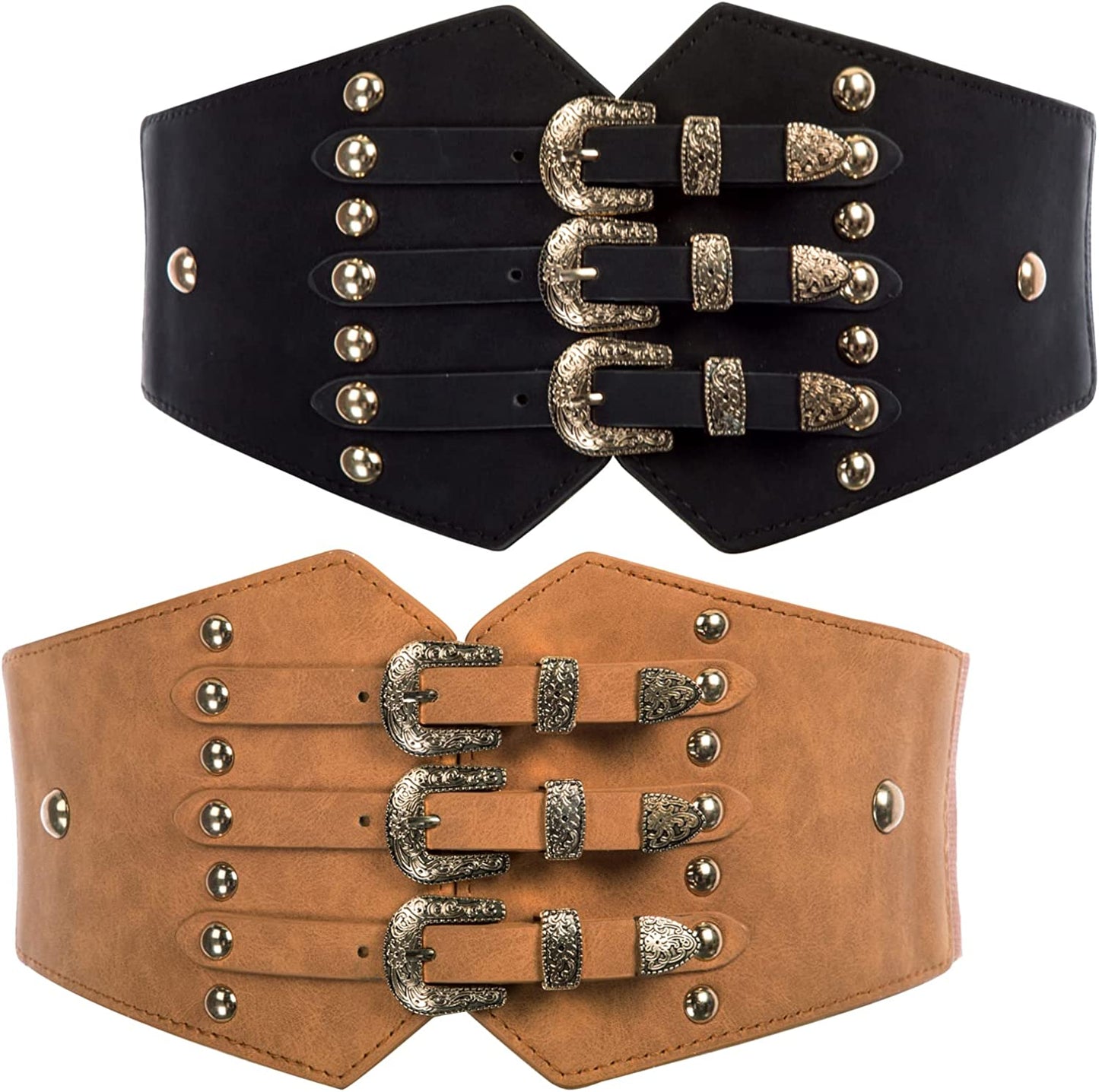 SCARLET DARKNESS Vintage Classic Cincher Wide Belt Elastic Leather Waist Belt Apparel & Accessories > Clothing Accessories > Belts Scarlet Darkness 2 Piece-black and Brown Medium 