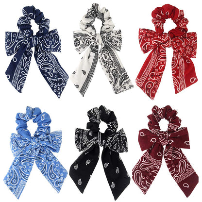 Cutewing Paisley Hair Scrunchies with Bow Hair Scarves Scrunchy Ponytail Holder Elastics Hair Bands Ribbon Hair Tie for Women Girls with 6PCS Apparel & Accessories > Clothing Accessories > Bandanas & Headties Cutewing NO1  