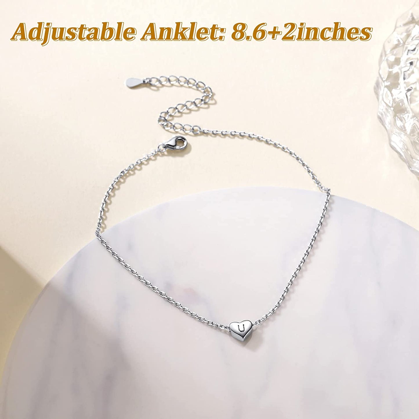 Suplight 925 Sterling Silver A-Z Initial Heart Anklets, Dainty Ankle Bracelets Beach Jewelry for Women Girls (With Gift Box) Apparel & Accessories > Jewelry > Anklets Suplight Jewelry   