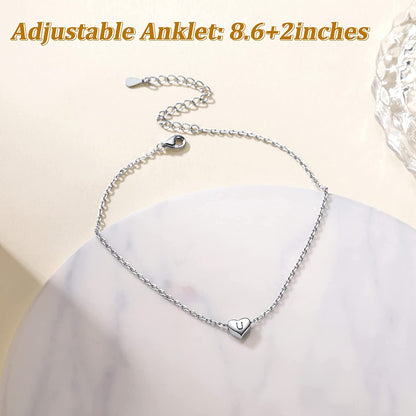 Suplight 925 Sterling Silver A-Z Initial Heart Anklets, Dainty Ankle Bracelets Beach Jewelry for Women Girls (With Gift Box) Apparel & Accessories > Jewelry > Anklets Suplight Jewelry   
