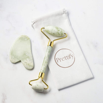 Prettify Premium Jade Face Roller and Gua Sha Set – Authentic Jade Face Roller Massager and Jade Gua Sha Massage Tool Set Health & Beauty > Personal Care > Cosmetics > Cosmetic Tools > Skin Care Tools Prettify   