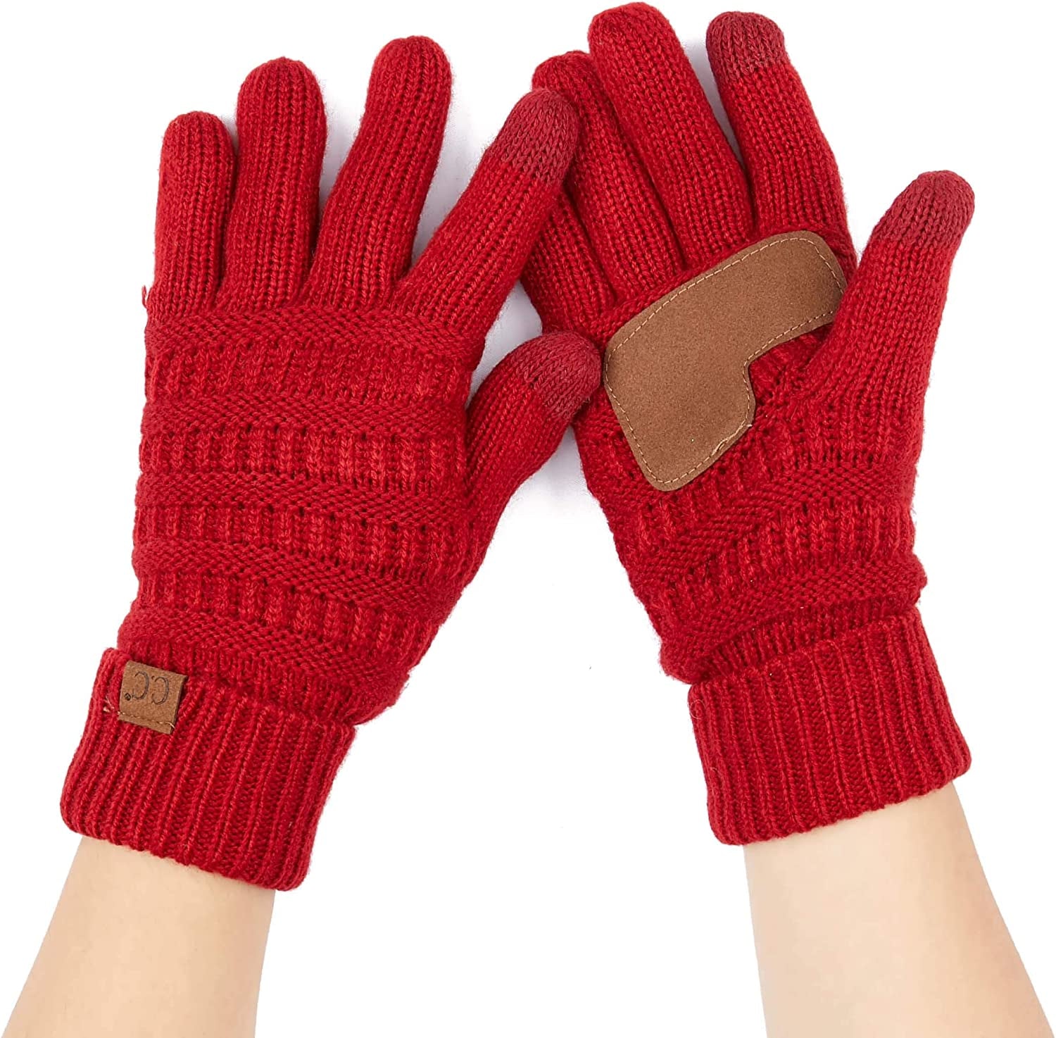 C.C Unisex Knit Thick Warm Soft Stretch Fuzzy Lined Solid Ribbed Glove with Smart Tips (G-25)(G-707) Apparel & Accessories > Clothing Accessories > Gloves & Mittens C.C Red  